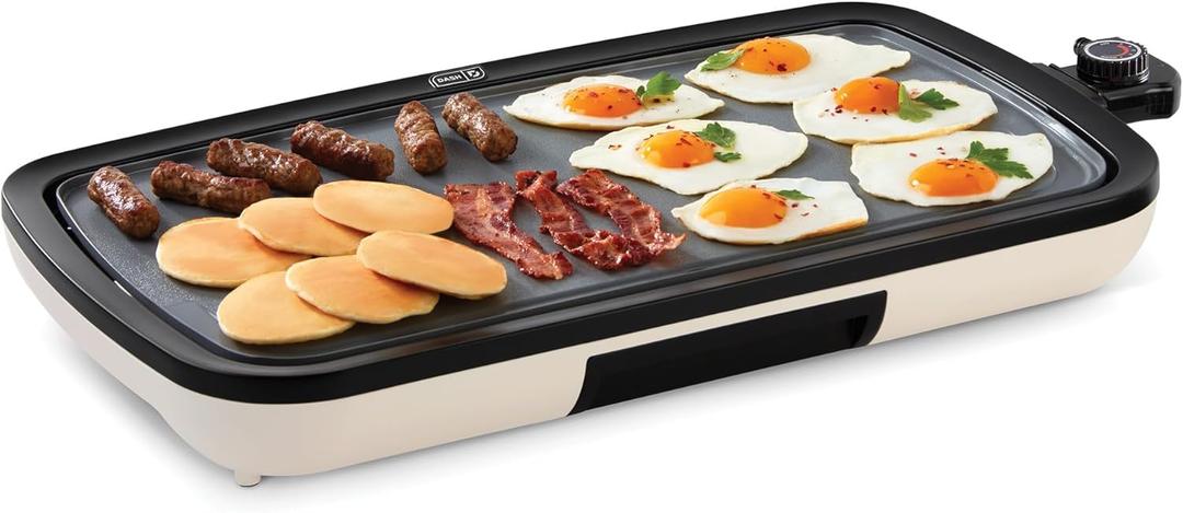 Dash Everyday Ceramic Electric Griddle - Includes Adjustable Temperature, Large Cooking Surface, and Removable Drip Tray For Pancakes, Burgers, and Breakfast - Cream