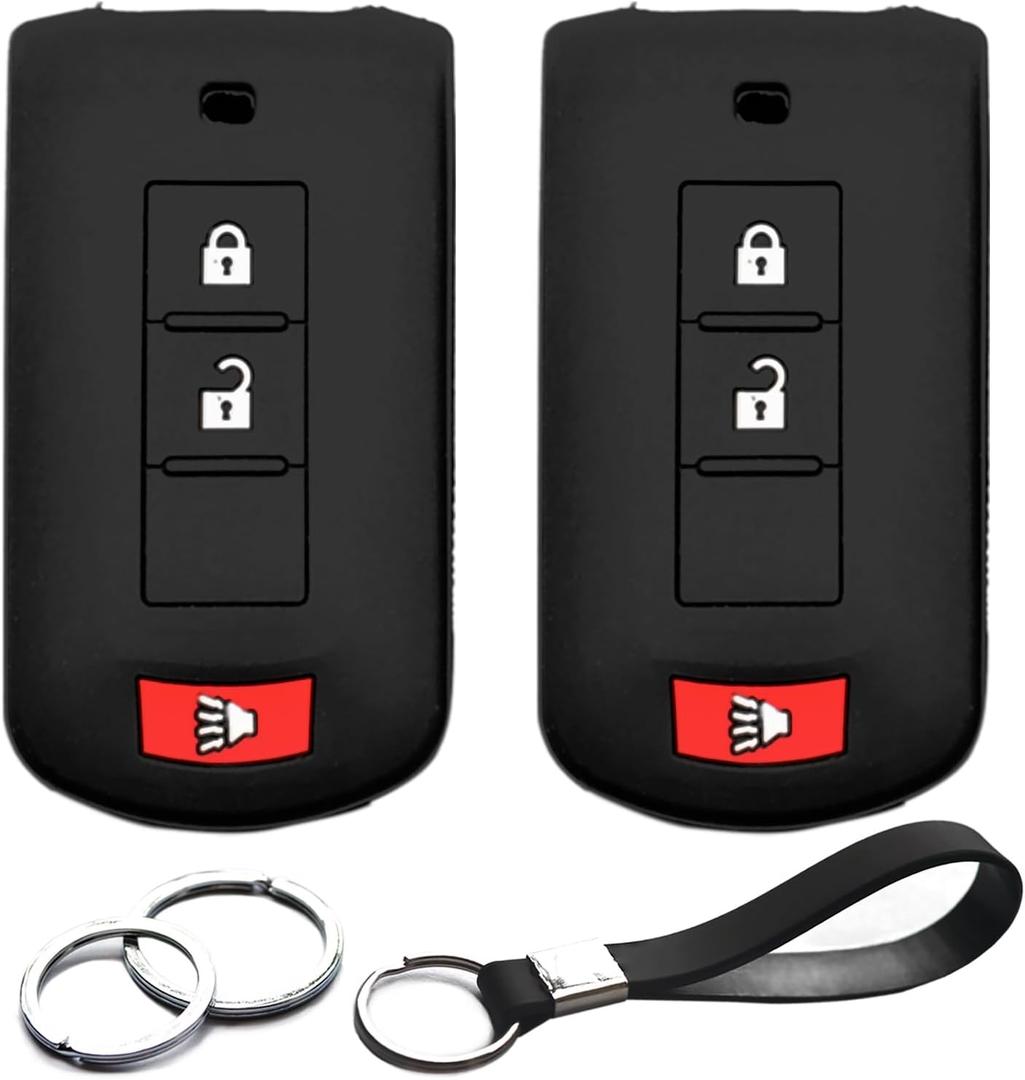 2pcs Compatible with Mitsubishi Eclipse Cross Lancer Mirage Montero Outlander Montero Sport Outlander Sport Smart 3 Buttons Key Fob Cover Case Key Chain Protector Holder