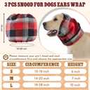 Geyoga 3 Pcs Snood for Dogs Ears Wrap Red Black Plaid Dog Calming Earmuffs Winter Puppy Hats Noise Cancelling Anxiety Relief Puppy Hoodies for Christmas Wearing in Bathing Grooming Ear Care(Large)