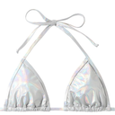 Women's Gold Bikini Top Halter Metallic Crop Top Triangle Rave Bra Swimsuit Top Medium, Unicorn Silver 