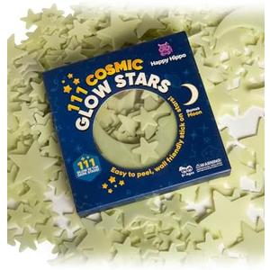 Happy Hippo 111 Glow in The Dark Stars for Ceiling with Bonus Moon (111-Pack) Christmas Stocking Stuffers for Kids, White