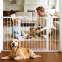 Babelio 36" Tall Baby Gate, PressGuard P7, 29-55" Auto Close Pressure Mounted Dog Gate for Doorways & Hallway, Basics Easy Walk Thru Pet Gate, Extra Wide Metal Child Gate, White
