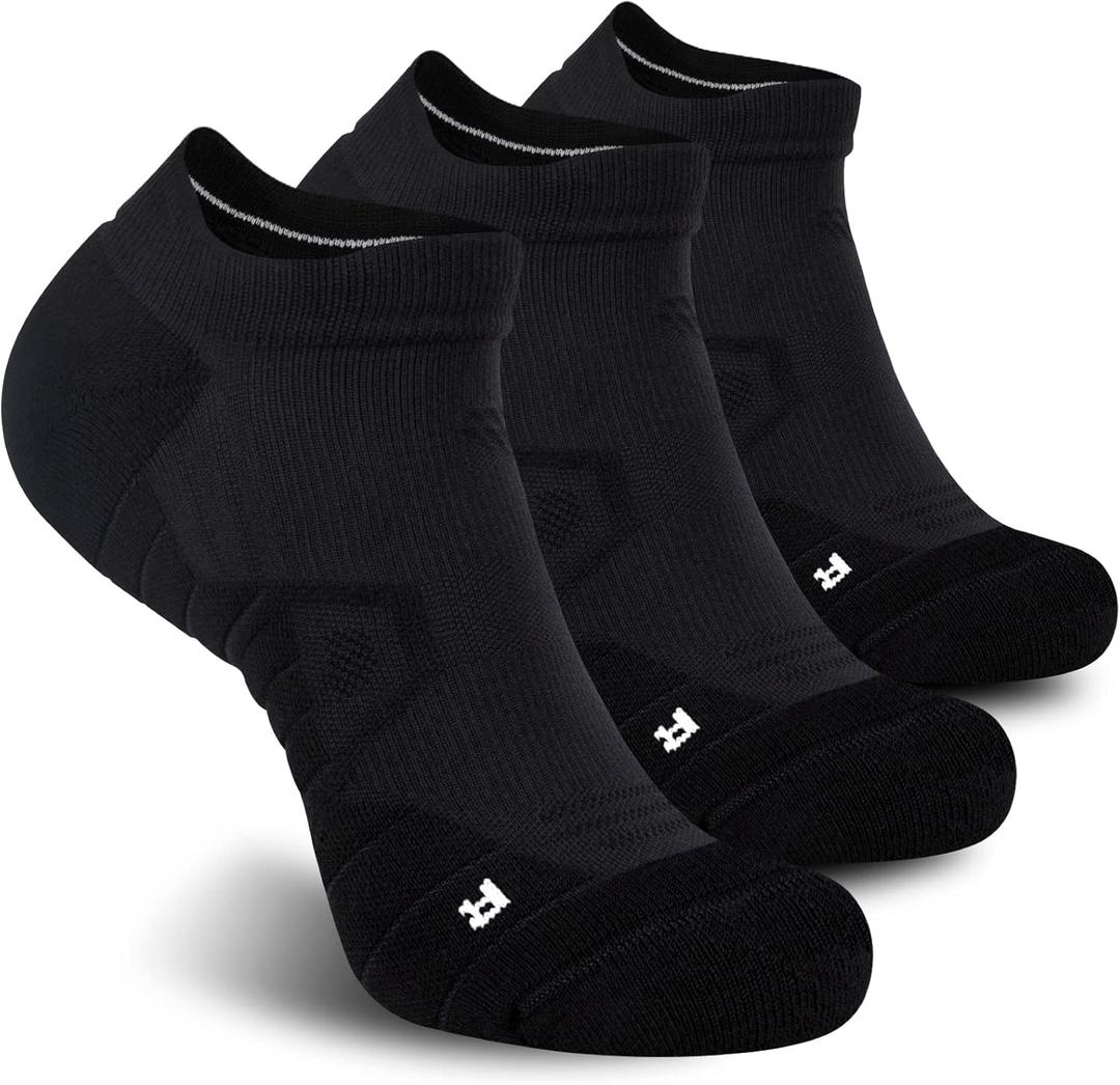 Hylaea Athletic Running Socks Cushion Padded Moisture Wicking Low Cut (Small, 3 Pairs Black)