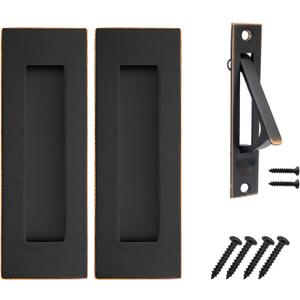 Pocket Door Pull and Edge Pull Oil Rubbed Bronze Set, 6Inch Handles Hardware Latch, Recessed Finger Flush Pulls, for Closet, Sliding, Barn Door