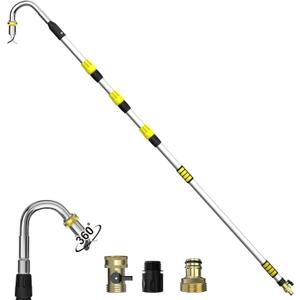 Buyplus 16FT(24FT Reach) Telescopic Gutter Cleaning Tools from The Ground, Rain Gutter Cleaners Tool with 360Rotatable Metal Nozzle, Extension Pole, Hose Attachment, Watering Wand for Garden Hose