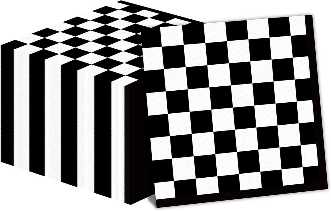 100 Pack Black and White Checkered Flag Party Napkins Disposable Race Car Birthday Party Supplies Racing Car Theme Party Paper Lunch Napkins for Baby Shower Kids Men Party Decorations Favors