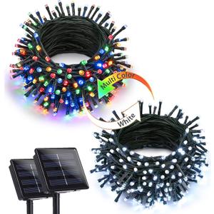Joomer Color Changing Christmas Lights, 2 Pack Total 144FT 400 LED 12 Modes Solar String Lights Waterproof Twinkle Fairy Lights for Garden Yard Patio Christmas Decoration (White to Multicolor)