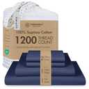 Threadmill American Supima King Size Cotton Sheets, 1200 Thread Count, 4 Piece Luxury Bed Sheets for King Mattress, 5 Star Hotel Quality Sheets with Elasticized Extra Deep Pocket, Folkstone Blue