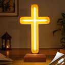 Handcrafted Wooden Cross Lamp for Spiritual Home Decor and Gifting, Cross Neon Sign with USB-Powered Warm Light for Bedside, Prayer Spaces, Christmas, Weddings, Baptism, Memorials