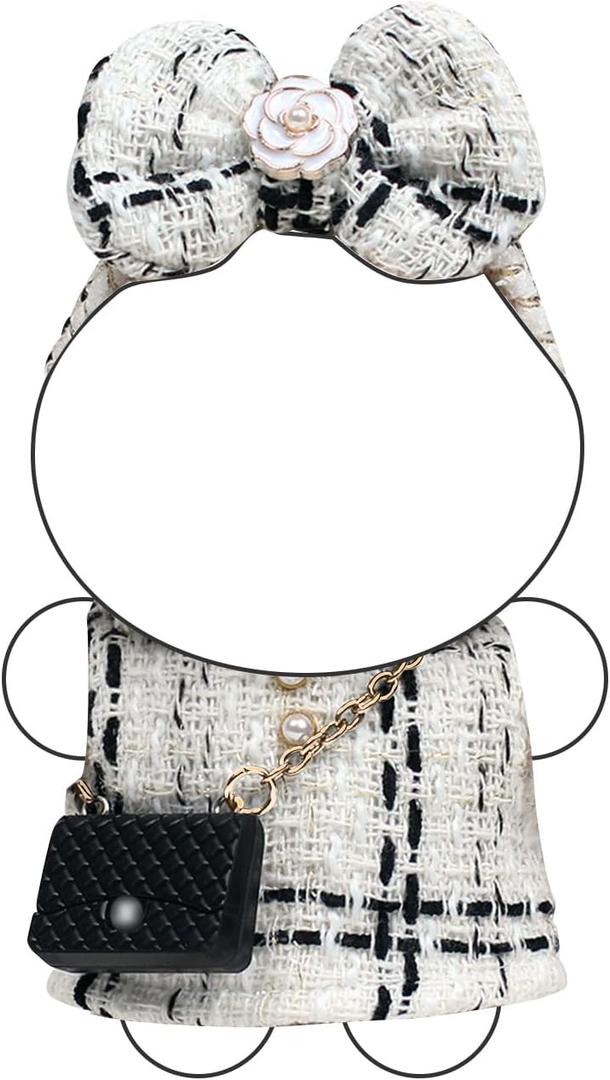 Clothes for 17cm Doll Classic Checkered Chic Set, Featuring a White and Black Checked Dress, Bow Headpiece, and Stylish Black Mini Bag  Doll Not Included