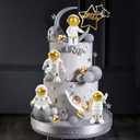 Space Cake Toppers with Balls Stars Astronauts Figurines Rocket for Outer Space Theme Birthday