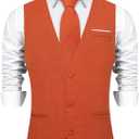 DiBanGu Mens Linen Suit Vest Casual Waistcoat and Necktie & Pre-tied Bowtie Set 6PCS Solid Color Dress Vest for Wedding Party (Orange, XXL)