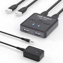 USB Switch 2 in 2 Out, USB Switcher 2 Computers Sharing Keyboard and Mouse Printer Scanner Webcam, Printer Splitter for 2 Computers, 2 Port USB Selector with 2 USB Cables and External Controller (Black)