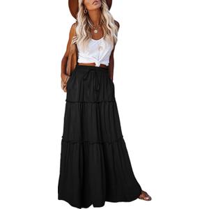 EARKOHA Women's Boho Maxi Skirt 2026 Summer Cruise Casual High Waist Tie Flowy Long Skirt with Pockets For Beach Vacation, S