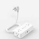 Kakyanill European Travel Plug Adapter, Type E F Plug Adapter, 4 AC Outlets, 3 USB Ports (2 USB C), 5ft Flat Extension Cord, for Germany France Travel