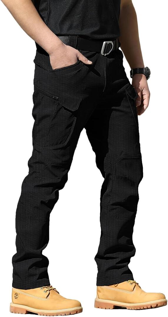 AUTIWITUA Men's Tactical Pants Water Resistant Cargo Pants Lightweight Outdoor Hiking Work Pants(No Belt) (Black, XL)
