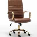 BTEXPERT Brown Vintage Faux Leather Adjustable Home Office Golden Arms Exectuive Chair High Back Manager Desk Armchair, (5162BN)