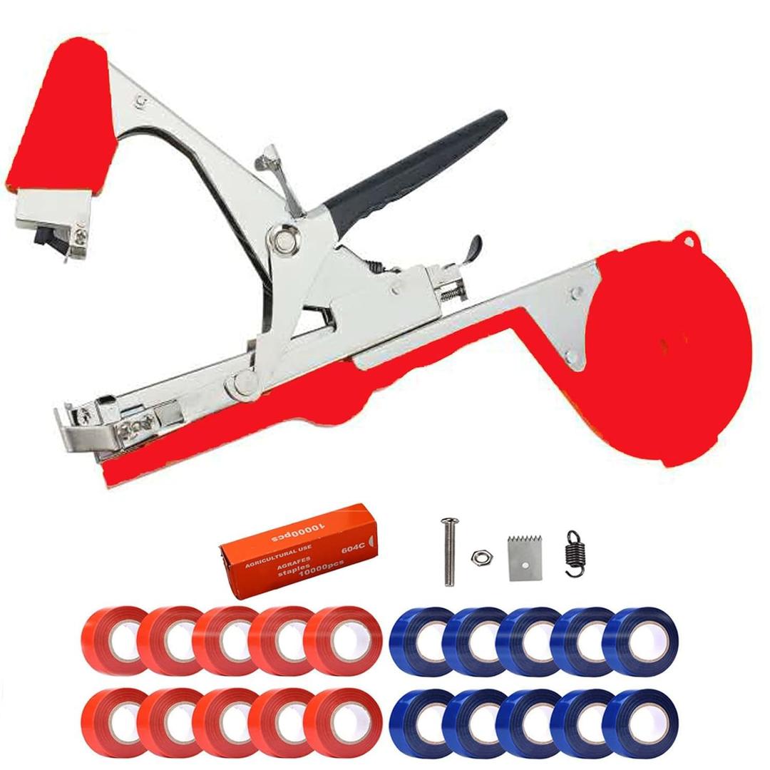 Plant Tying Machine Taper Tool Garden Plant Tape Tool for Grapes, Raspberries, Tomatoes and Vining Vegetables, Comes with 21Rolls of Tapes and 1 Box of Staple (red)