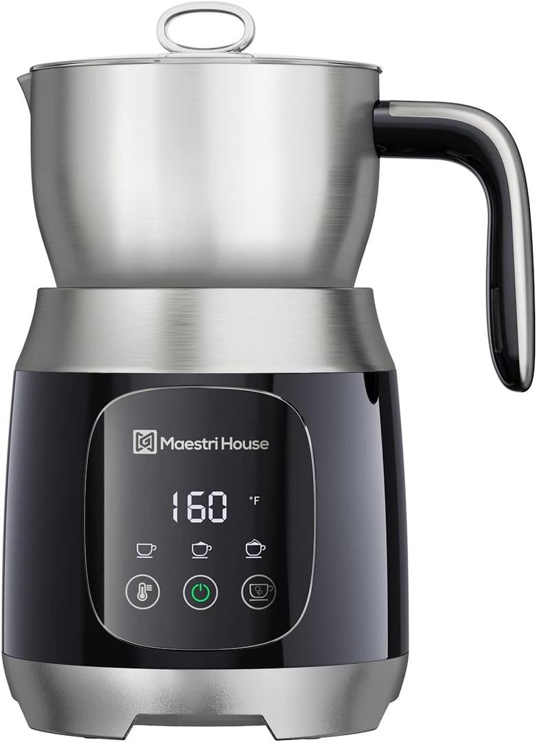 Maestri House Milk Frother, 21OZ Variable Temp and Froth Thickness DualFro 600 Milk Frother and Steamer, Smart Touch Control Milk Warmer, Dishwasher Safe, Memory Function for Latte&Hot Chocolate (Black)