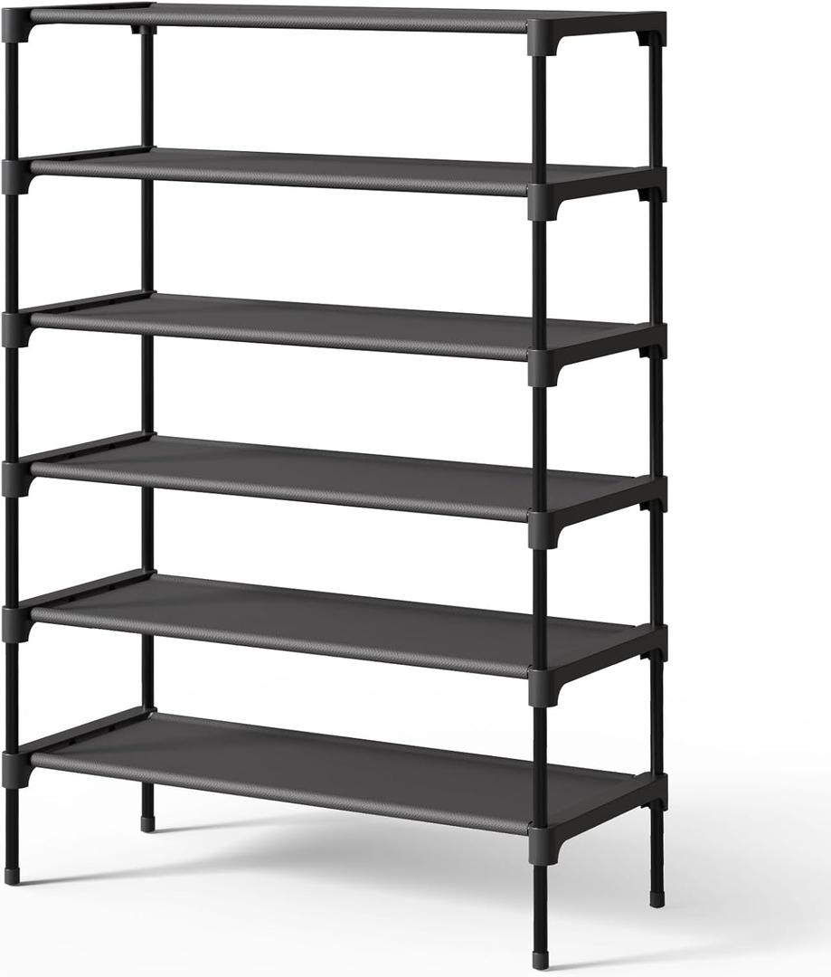 Kitsure Shoe Rack - Non-Woven Shoe Rack Shelf, Shoe Organizer for Closet, Entryway, Garage & Corridor, Stackable Shoe Shelves, 27.5" Wide - 6 Tier, Black