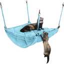 Ferret Hammock for Cage - Plush Double Bunk Bed Hanging Clips - Perfect for 2 or More Small Pets! (Rats, Ferrets, Hamsters, Guinea Pigs, Chinchillas & Squirrels) - Blue