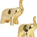 A Pair Elephant Statues Gold Ceramic Elephant Figurine for Livingroom Bedroom Home Decor Office Desk Shelf Animals Figurine Decoration