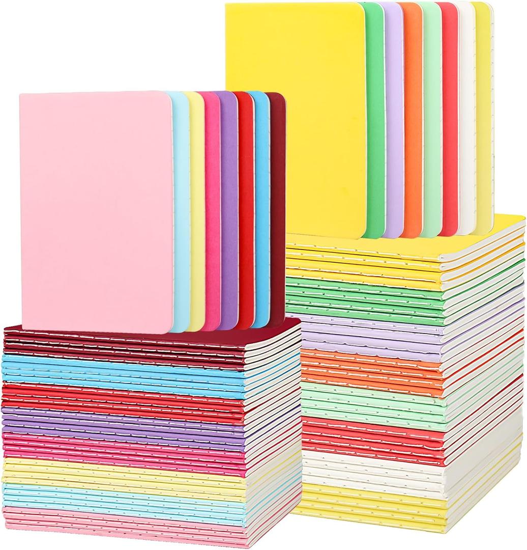 CoZyden 64 Pack Mini Notebook Bulk 3.4 X 5 Inch Blank Paper Small Pocket Notebook Set, Colorful Cover Mini Journals Notepads for Kids, 30 Sheets/60 Pages (Plain)