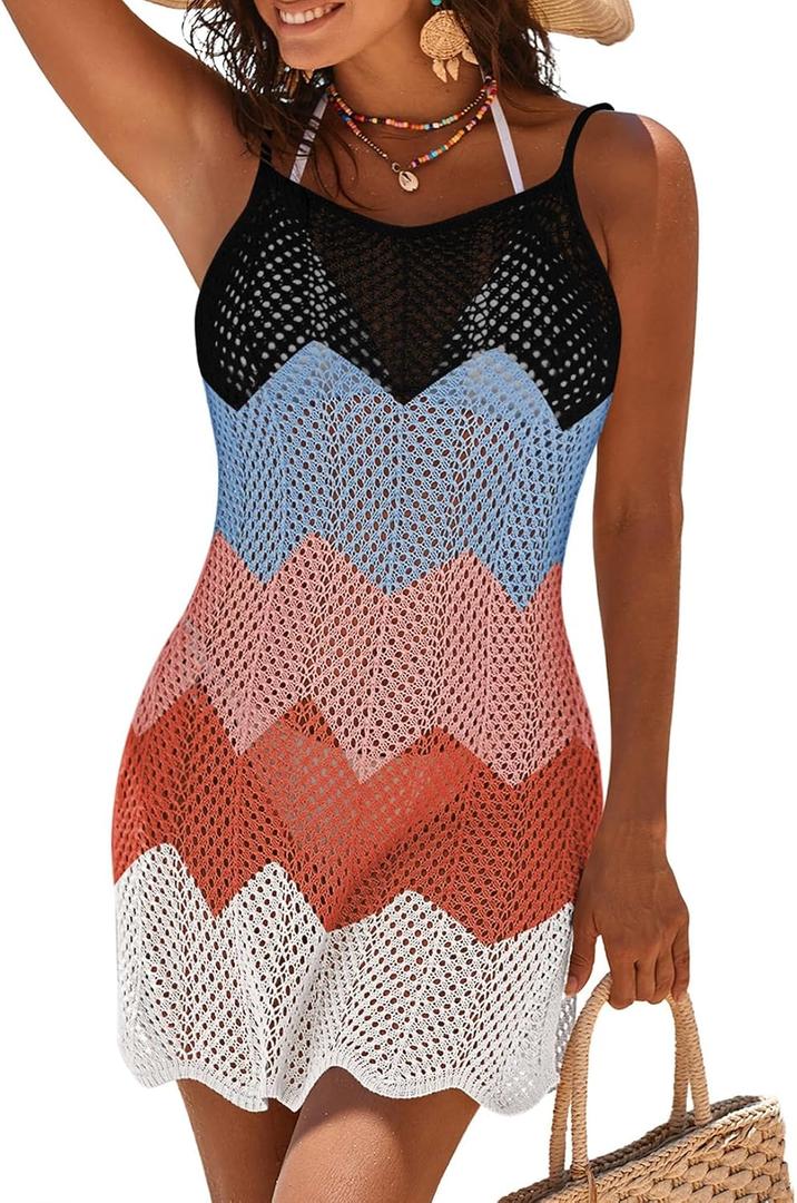 Pink Queen Women Summer Crochet Beach Bathing Suit Coverup | Swim Cover Up, Side Slit Pool Mesh Knit Dress, 2026 Bikini Swimwear Vacation Outfit (S)