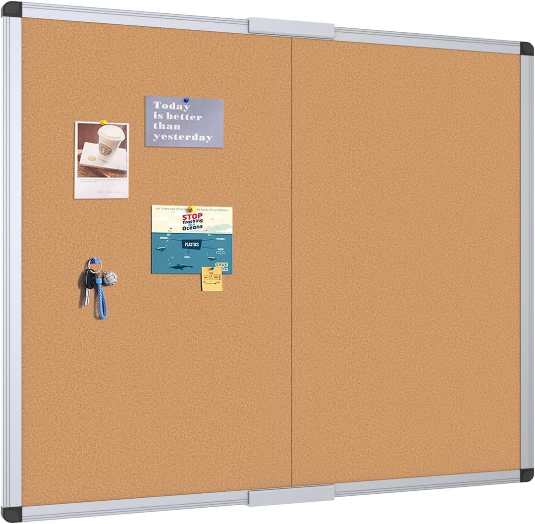 VIZ-PRO Large Cork Bulletin Board/Foldable Noticeboard, 48 X 48 Inches, Silver Aluminium Frame