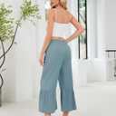 Himosyber Womens Cotton Wide Leg Cropped Pants Casual Drawstring Elastic Waisted Ruffle Hem Palazzo Pants with Pockets (S)