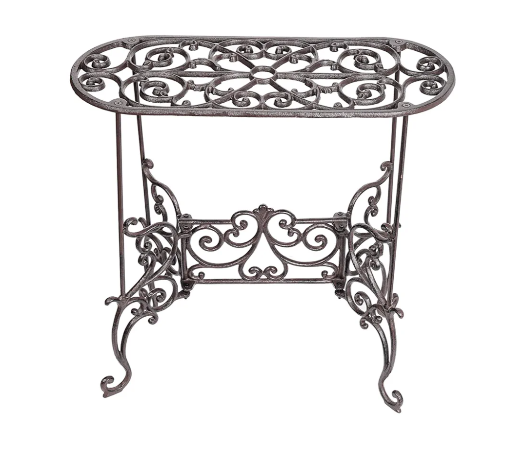 Sungmor Heavy Duty Cast Iron Potted Plant Stand Garden Table - 22.6IN. 1 Tier Metal Stands - Decorative & Vintage Style Indoor Outdoor Corner Shelf for Planters Vases Lanterns Ornaments Books and More