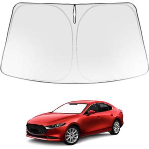 Proadsy 2025 Upgrade Windshield Sun Shade Custom Fit Mazda 3 2019-2023 2024 2025 Mazda3 Hatchback/Sedan Front Sunshade Protector Foldable Sun Visor Blocks UV Rays Keep Car Cooler