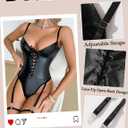 Women's Sexy PU Leather Hollow Out Bodysuit Push Up Floral Lace Sheer Corset Lingerie Teddy Bustier Outfit XL