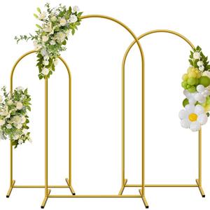 Metal Arch Backdrop Stand, Set of 3 (6/6.6/7.2 ft) Wedding Arched Frame with 12 Ground Nails and Storage Bag, Stable Arched Background Stand for Wedding, Baby Shower, Birthday Party, Photography, Gold