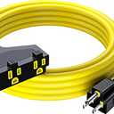 Extension Cord 25 Feet, SJTW Extension Cord with Multiple Outlets, 14 Gauge (Yellow) ETL Listed