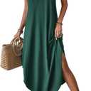 Zeagoo Women Floral Summer Casual Beach Printed Tank Dress with Pockets Pleated Front Long Dress (Medium, Deep Green)
