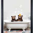 Sorbrozo Funny Bathroom Wall Art Black Frame Scene Of A Bear Sitting In A Bathtub With Bubbles Humorous Farmhouse Bathroom Decoration Frame Artwork 11x14 in