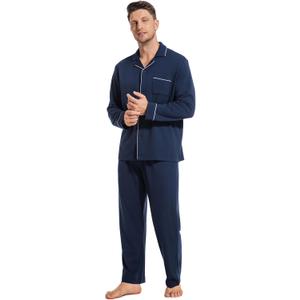 SlumberMee Mens Cotton Pajamas Set Soft Warm Long Sleeve Luxury Pjs 2 Piece Brushed Fleece Lining Sleepwear with Pockets, S