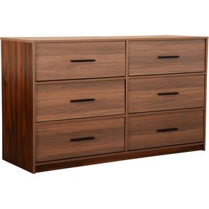 Modern 6-Drawer Dresser with Spacious Storage,Sturdy Wood Frame, and Large Capacity Drawers, Dressers for Bedroom, Home Organization Storage for Living Room or Hallway, Walnut, 15.8"D x 44.5"W x 26.5"H