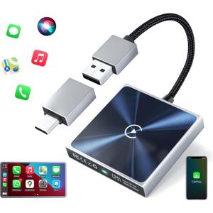 Wireless CarPlay Adapterfor iPhoneSuper mini 2 in 1 Plug Convert Wired to Wireless Car Play Dongle for Apple iOS10+, Instant Connectivity, Fit for Cars with Built-in CarPlay, BlackSilver
