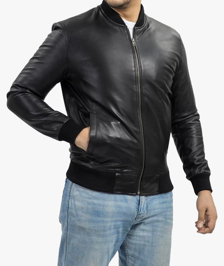 Varsity Style Leather Bomber Jacket Men - Casual Fashion Real Suede Classic MA-1 Leather Jacket Men, Size 2XL