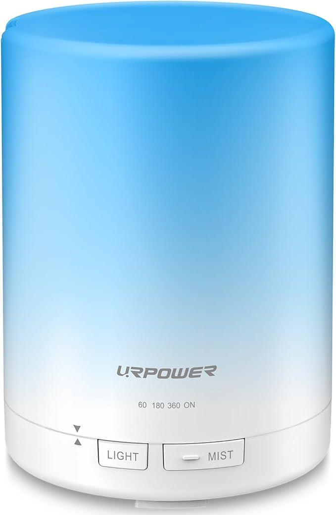 URPOWER 300ml Essential Oil Diffuser: Ultrasonic Aromatherapy Diffuser Quiet Auto ShutOff, 4 Timer Settings(1H 3H 6H ON) & 7Color Night Light Humidifier for Yoga Bedroom Living Room Office