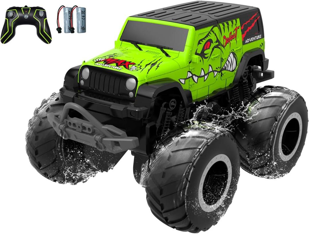 STEMTRON Amphibious Remote Control Car 2.4GHz 1:20 All Terrain Off-Road RC Car Remote Control Boat Gifts for Kids Boys Green