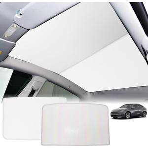 [2025 Upgrade] Sunshade Roof for Tesla New Model Y Juniper 2025 Colorful Ice Crystal Glass Sunroof No-Sag Design Retractable Sunshade Heat Insulation Roof Window Sun Protection Snap Foldable(White)