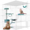 Large Cat Cage Enclosure Indoor DIY Cat Playpen Pet Home Small Animal House Detachable Metal Wire Kennels Crate Large Exercise Place Ideal for 1-4 Cat, White (41x41x55-White)