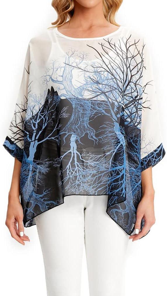 Rokou Women's Floral Blouse Loose Batwing Sleeve Beach Chiffon Poncho Sheer Tunic Tops (X-Large, Color34) Rokou Women's Floral Blouse Loose Batwing Sleeve Beach Chiffon Poncho Sheer Tunic Tops (X-Large, Color34)