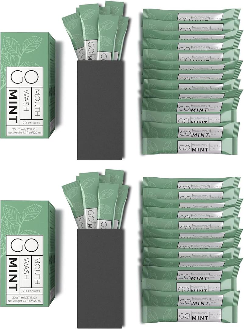 GO Travel Size Mouthwash Packets Individual Mini Single Packets for Fresh Breath - TSA Compliant - Smart Packet Design to Reduce Travel Bottle Waste. Alcohol-Free, Best By Date: 01/11/2026