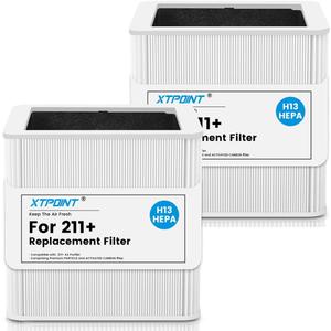 211+ Replacement Filter Compatible with Blue Pure Blue Pure 211+ Air Cleaner Purifier Series, 2 Stage Filtration System of H13 True and Activated Carbon Filter, 2 Pack