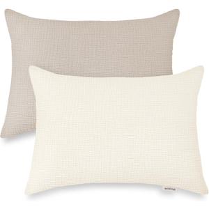 Toddler Pillowcases for 14"x20" Pillow 2 Pack, Muslin Small Toddler Baby Kids Travel Pillow Covers for Boys Girls with Envelope Closure (Beige & Pale Yellow, 14 x 20 Inch)
