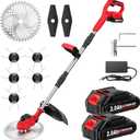 FULLYEA Cordless Weed Wacker 9-inch, Brushless Weed Eater with 5 Blades & 2 * 2.0Ah Batterties, Lawn Mower Battery Powered String Trimmer, Electric Grass Trimmer for Lawn Garden Work